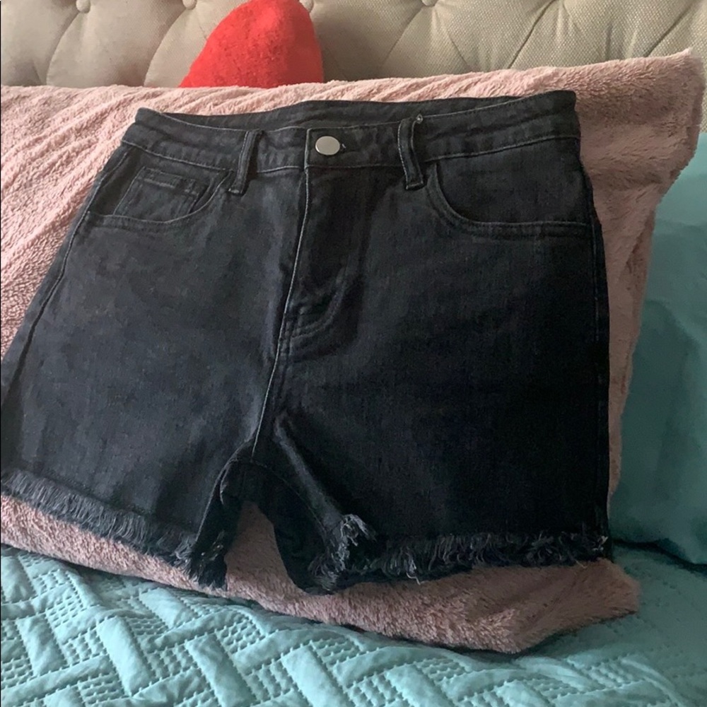 Mid waist Black jeans shorts